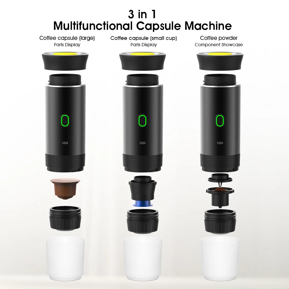 3-In-1 Capsule Coffee Maker Small Wireless Heating for Home Camping Travel Coffee Machine USB Portable Electric Espresso Machine