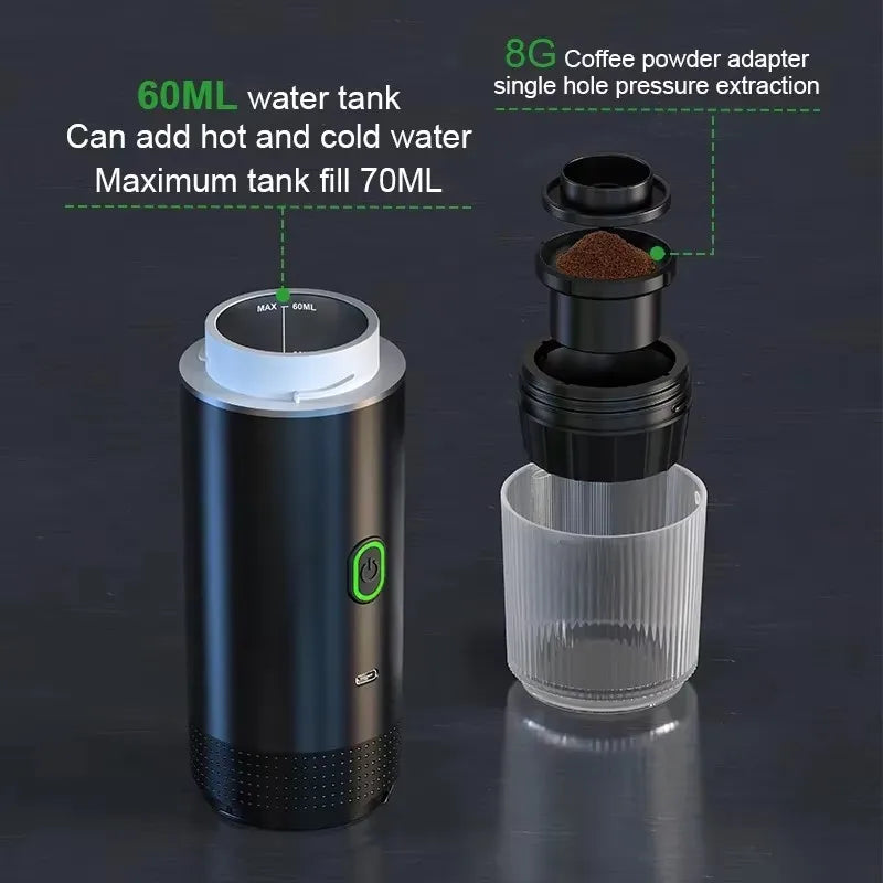 3-In-1 Capsule Coffee Maker Small Wireless Heating for Home Camping Travel Coffee Machine USB Portable Electric Espresso Machine